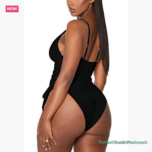 Ruched High Cut One Piece Swimsuit Tummy Control Monokini - Picture 2 of 7